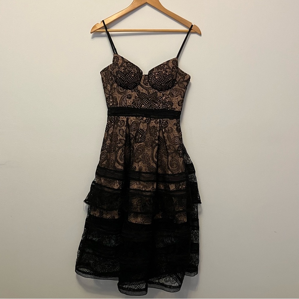 Mrs Self Portrait Black Lace Dress with beige lining